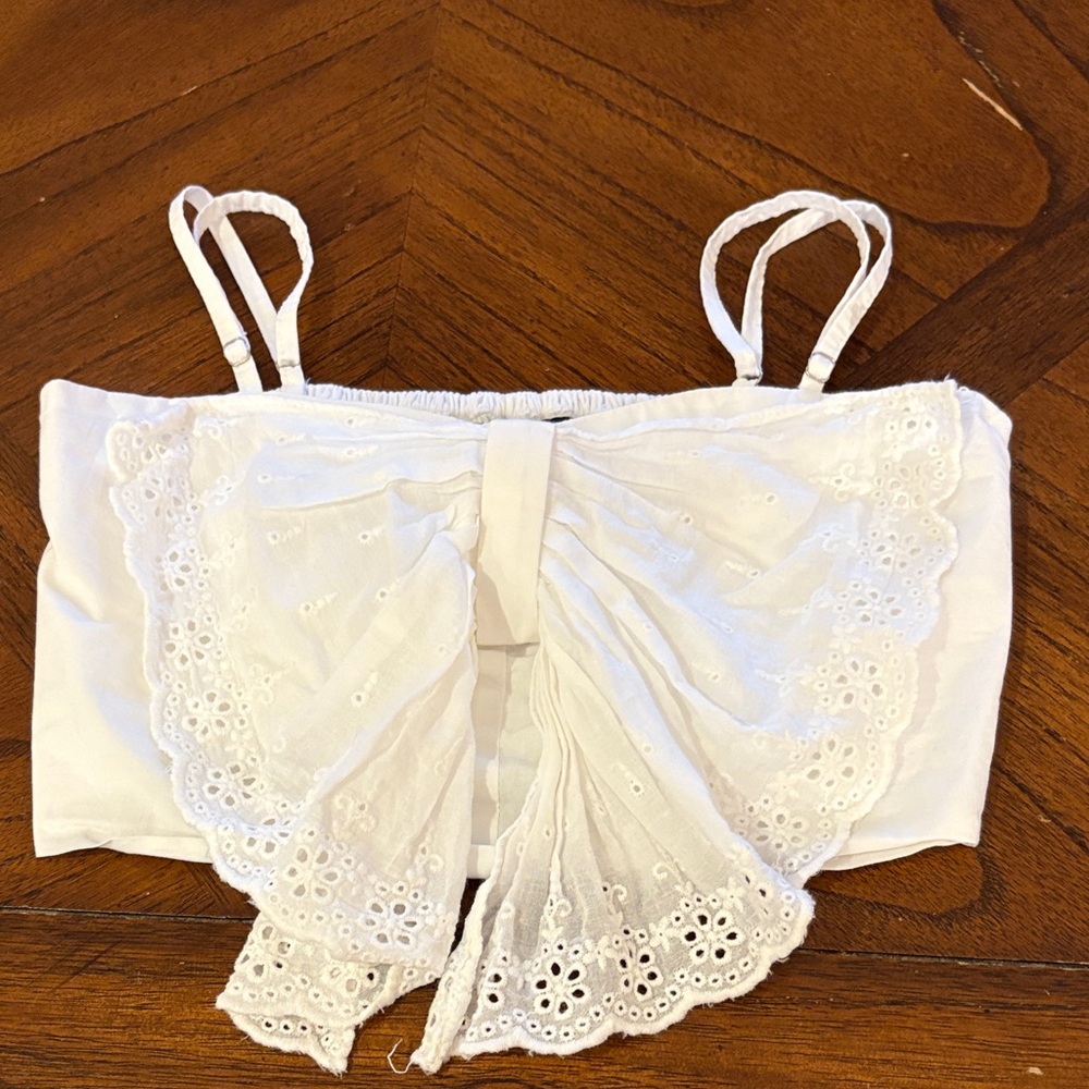 Katie J White Eyelet Bow Lace Crop Top